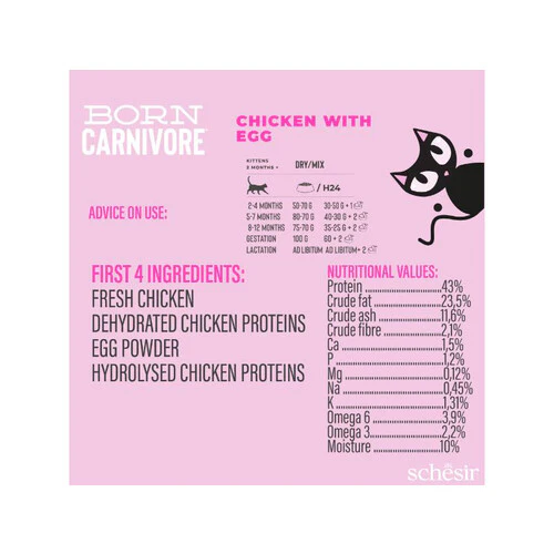 Schesir Born Carnivore Dry Kitten Food - Chicken & Egg -Bag 255g