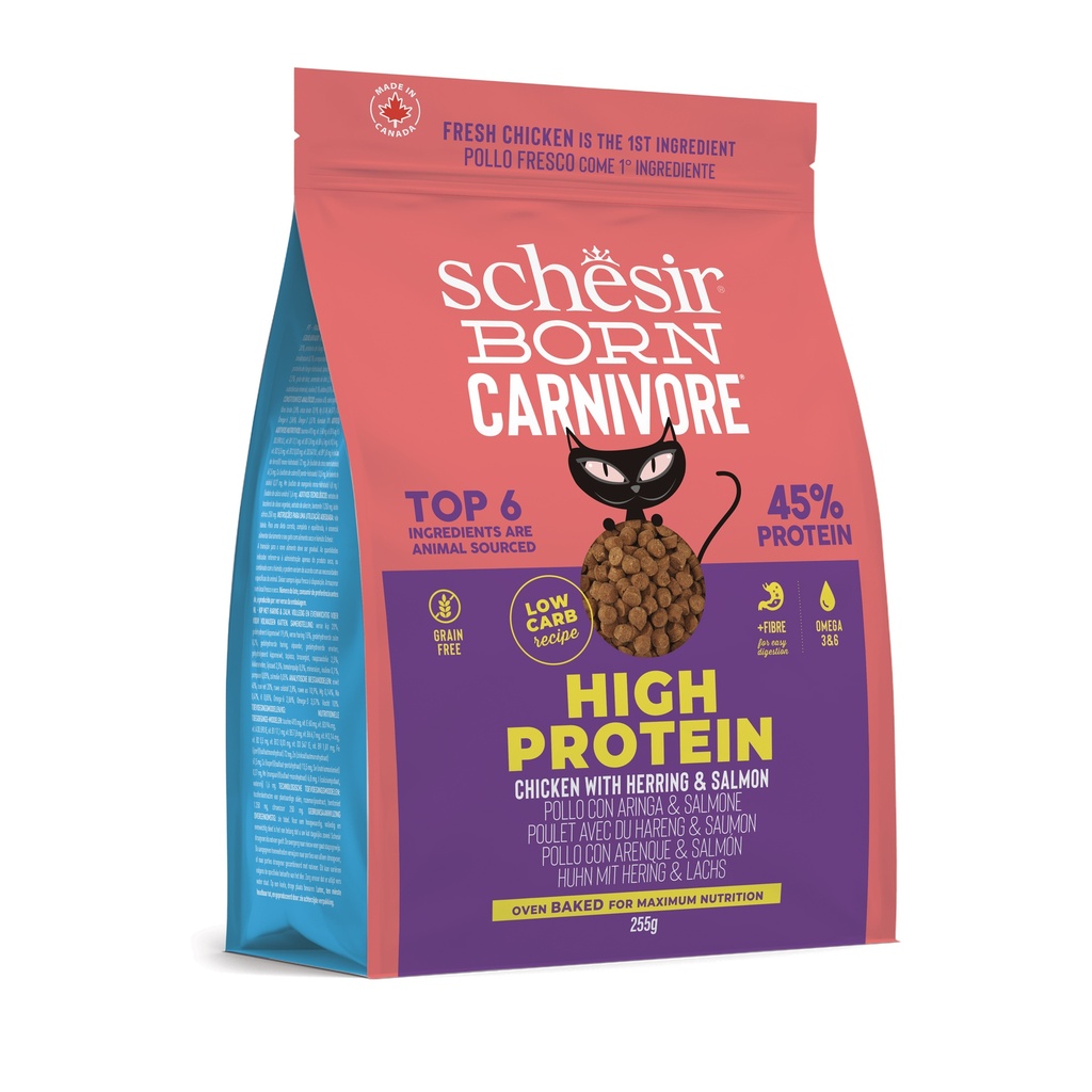 Schesir Born Carnivore Dry Cat Food - Chicken & Herring -Bag 255g