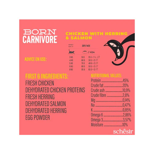 Schesir Born Carnivore Dry Cat Food - Chicken & Herring -Bag 255g