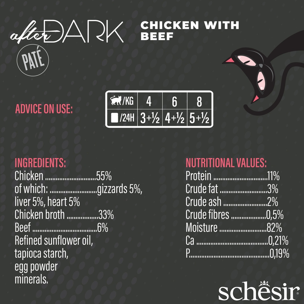 Schesir After Dark Cat Food - Chicken & Beef Pâté - 80g Can