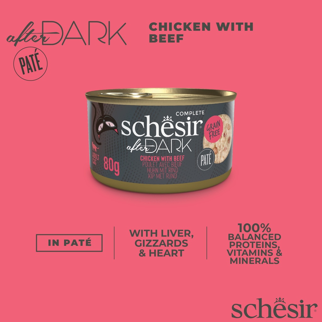 Schesir After Dark Cat Food - Chicken & Beef Pâté - 80g Can