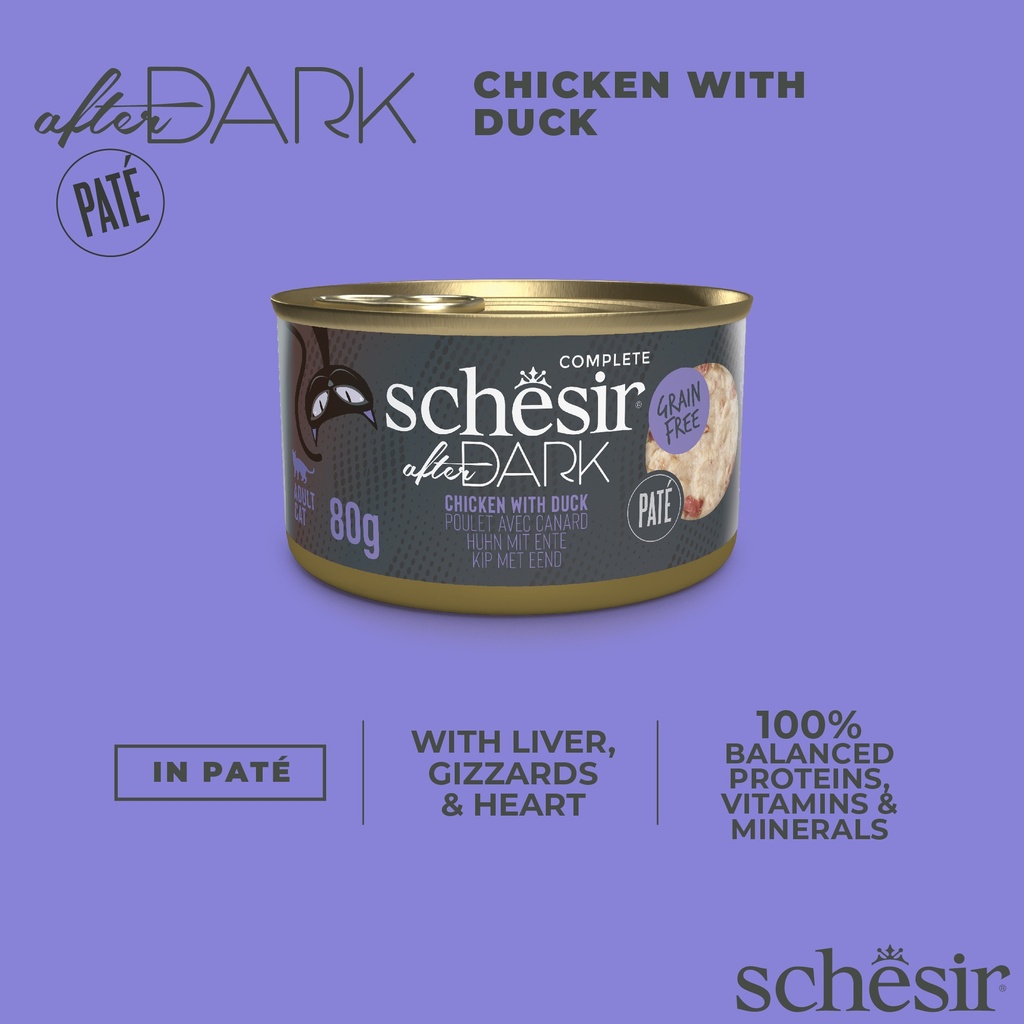 Schesir After Dark Cat Food - Chicken & Duck Pâté - 80g Can