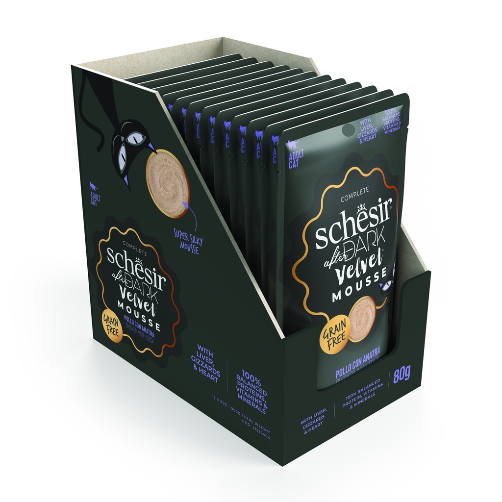 Schesir After Dark Velvet Mousse Cat Pouch – Chicken with Duck - 80g
