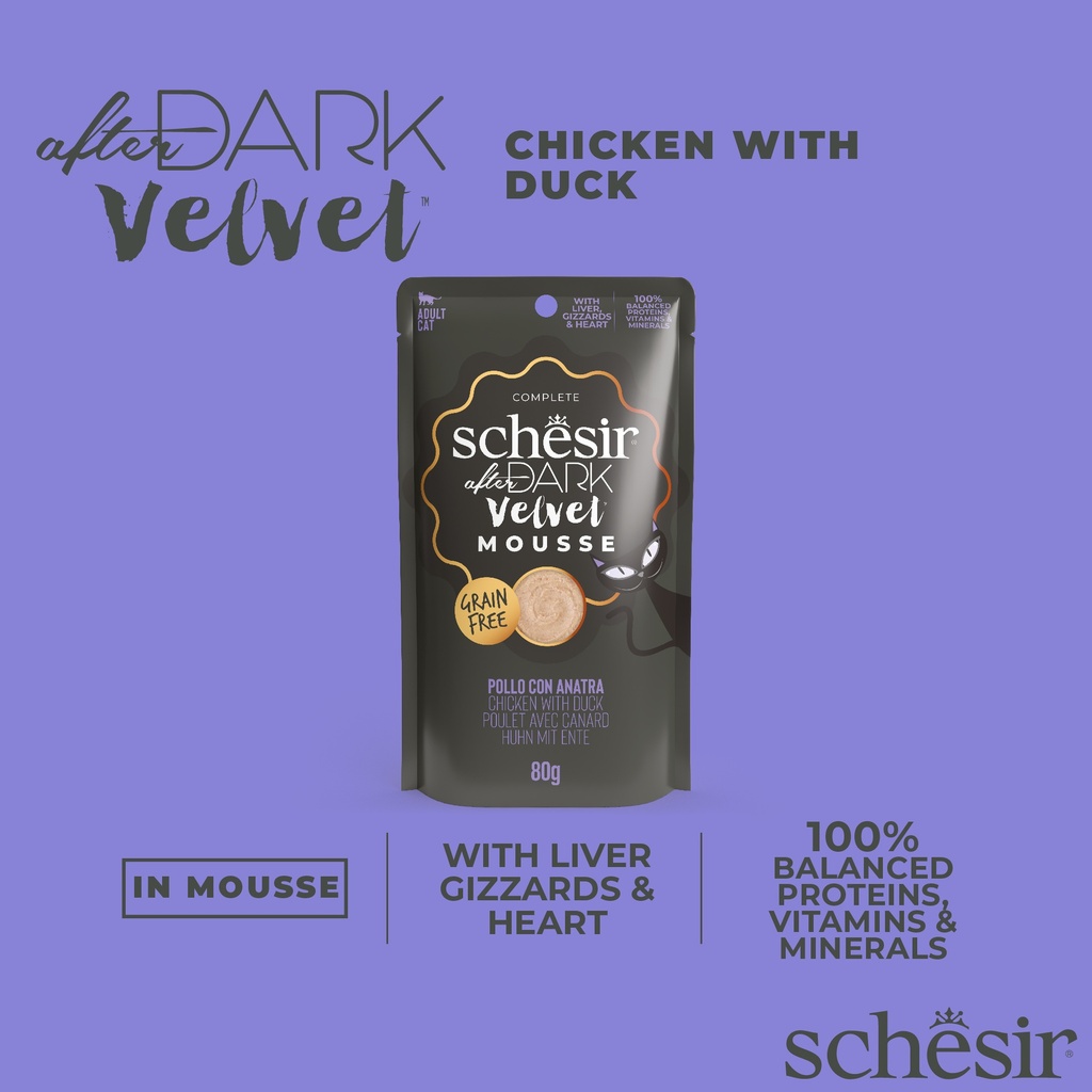 Schesir After Dark Velvet Mousse Cat Pouch – Chicken with Duck - 80g
