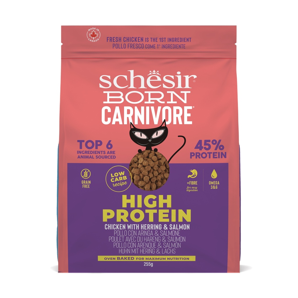Schesir Born Carnivore Dry Cat Food - Chicken & Herring -Bag 255g