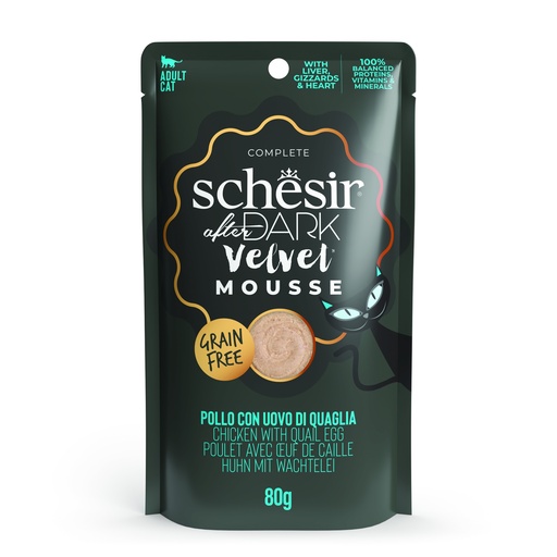 Schesir After Dark Velvet Mousse Cat Pouch – Chicken with Quail Egg - 80g