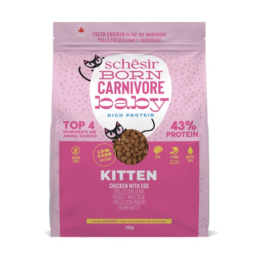 Schesir Born Carnivore Dry Kitten Food - Chicken & Egg -Bag 255g